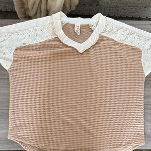 Women's maternity pink blush  Beige and White Lace Sleeve Top